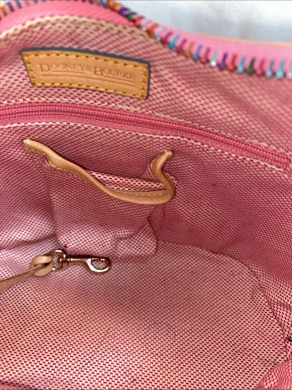 Vintage Dooney & Bourke Pink Miami Beach-Print Hobo with Teal Trim
